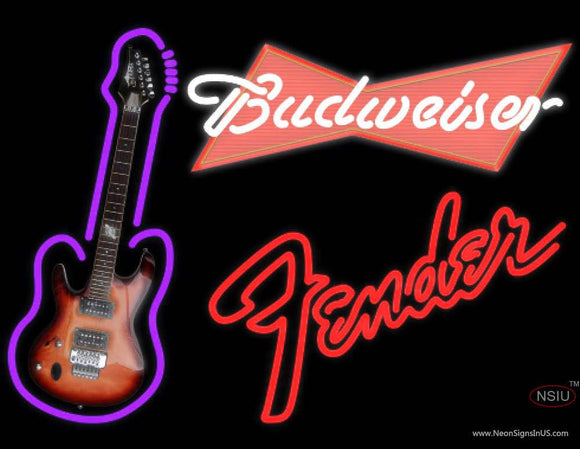 Budweiser Red Fender Red Guitar Neon Sign  
