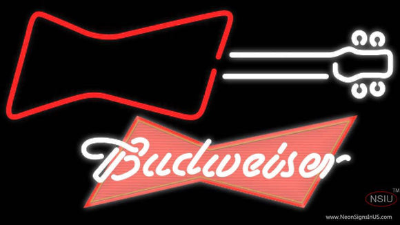 Budweiser Red Guitar Red White Neon Sign  