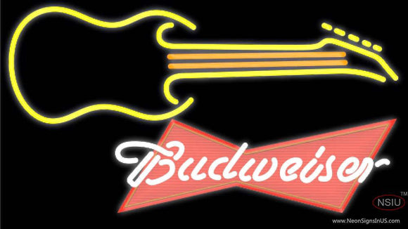 Budweiser Red Guitar Yellow Orange Neon Sign  