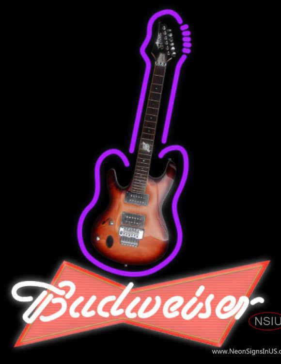 Budweiser Red Purple Guitar Neon Sign  