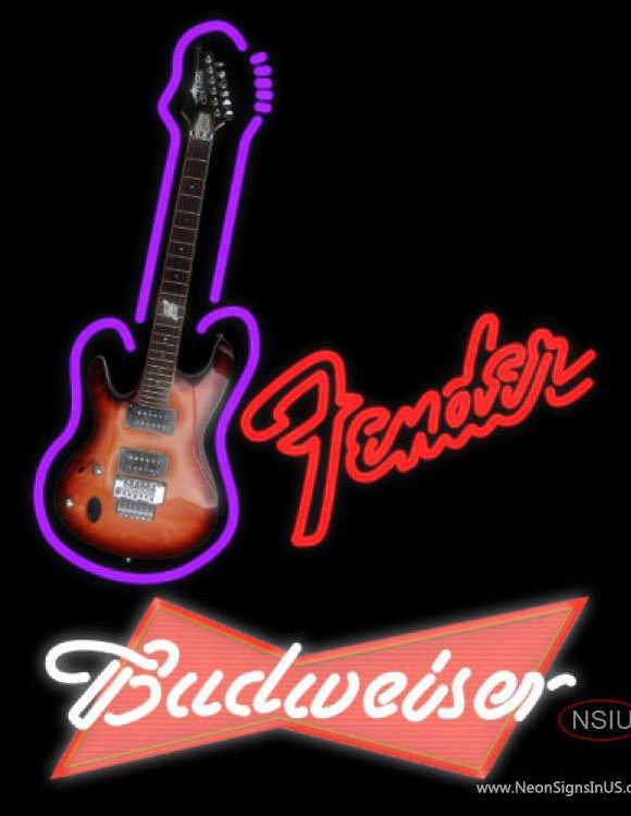 Budweiser Red Red Fender Guitar Neon Sign  