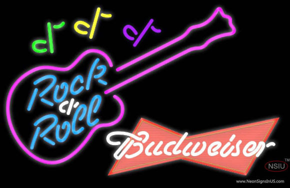 Budweiser Red Rock N Roll Pink Guitar Neon Sign  