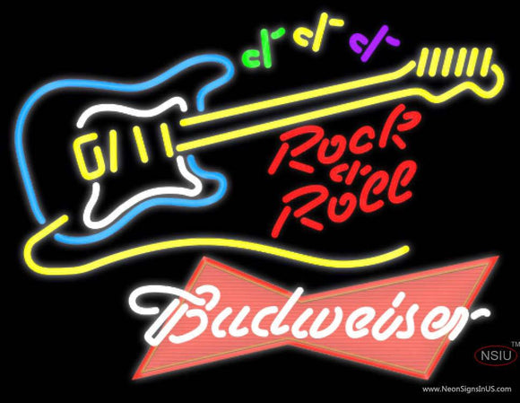 Budweiser Red Rock N Roll Yellow Guitar Neon Sign  