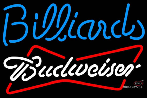 Budweiser White Billiards Text Pool Neon Sign  