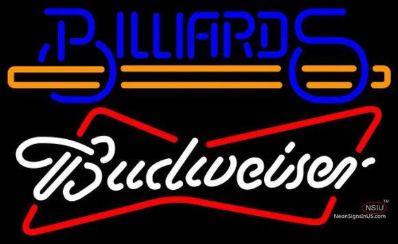 Budweiser White Billiards Text With Stick Pool Neon Sign  