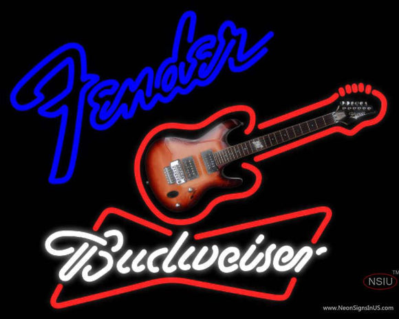 Budweiser White Fender Guitar Neon Sign  