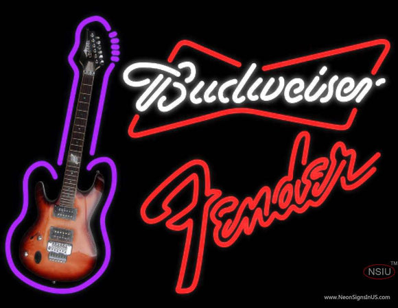 Budweiser White Fender Red Guitar Neon Sign  