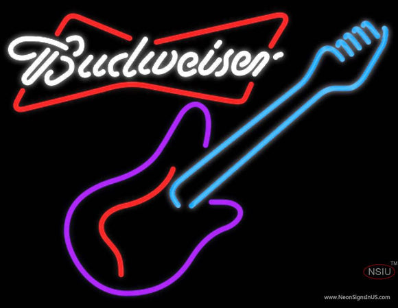 Budweiser White Guitar Purple Red Neon Sign  
