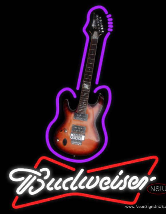 Budweiser White Purple Guitar Neon Sign  