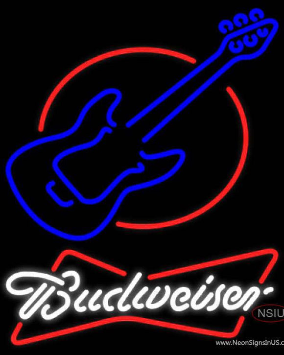 Budweiser White Red Round Guitar Neon Sign  