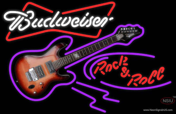 Budweiser White Rock N Roll Electric Guitar Neon Sign  
