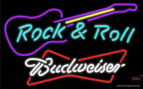 Budweiser White Rock N Roll Guitar Neon Sign  