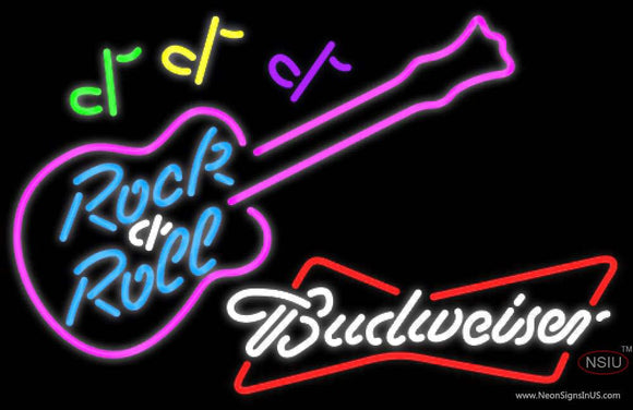 Budweiser White Rock N Roll Pink Guitar Neon Sign  