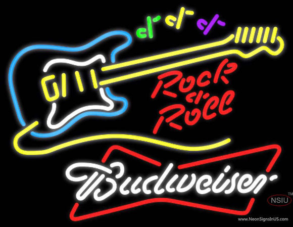 Budweiser White Rock N Roll Yellow Guitar Neon Sign  