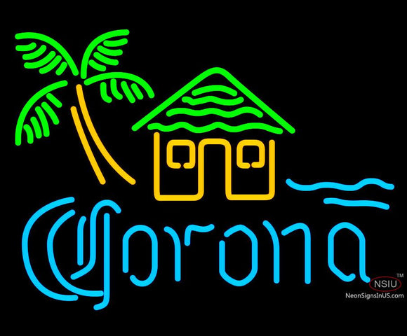 Corona Tiki Hut W Palm Tree Neon Beer Sign