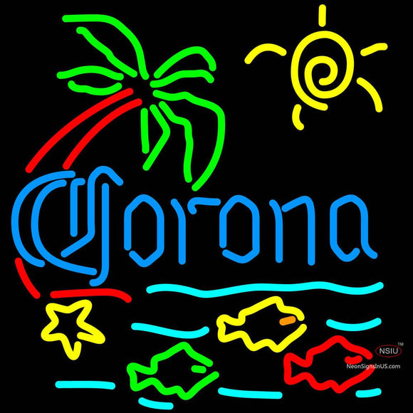 Corona Tropical Fish W Palm Tree Neon Beer Signs