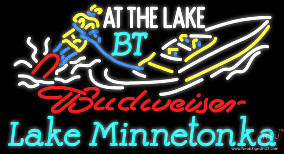 Custom At The Lake Bt Lake Minnetonka With Budweiser Logo Neon Sign 