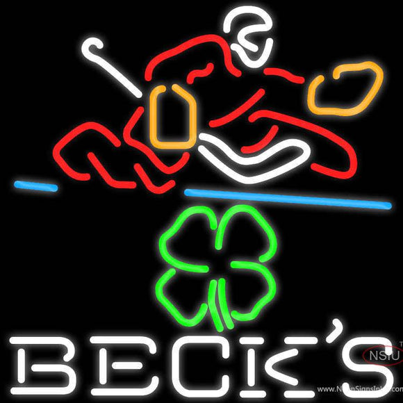 Custom Becks Logo With Shamrock And Hockey Player Neon Sign 