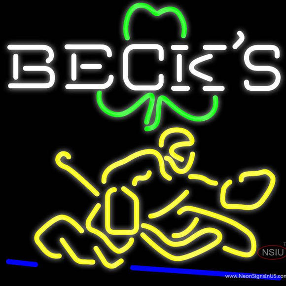 Custom Becks Logo With Shamrock And Hockey Player Neon Sign 