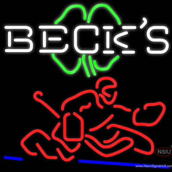 Custom Becks Logo With Shamrock And Hockey Player Neon Sign 7