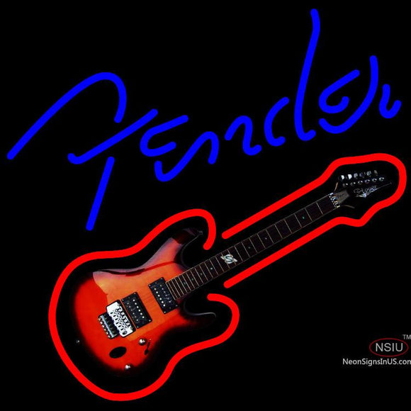 Fender Blue Red Guitar Neon Sign