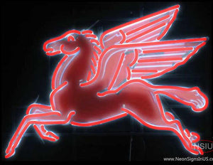 Mobil Pegasus Gasoline Logo Neon Sign