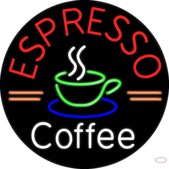 Custom Round Espresso Coffee Real Neon Glass Tube Neon Sign 