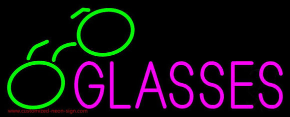 Pink Glasses Green Logo Handmade Art Neon Sign