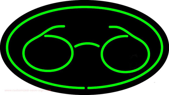 Glasses Logo Oval Green Handmade Art Neon Sign