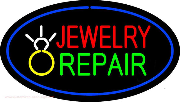 Jewelry Repair Oval Blue Handmade Art Neon Sign