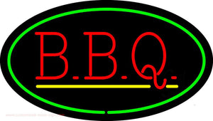 Oval Green BBQ with Yellow Line Neon Sign
