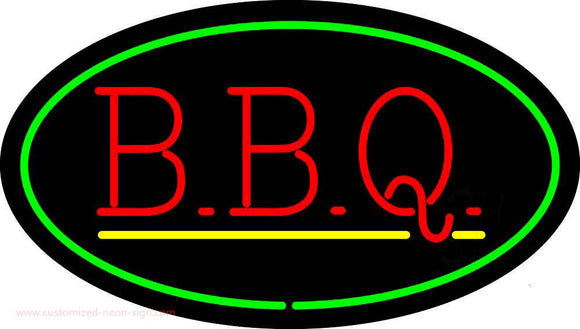 Oval Green BBQ with Yellow Line Neon Sign