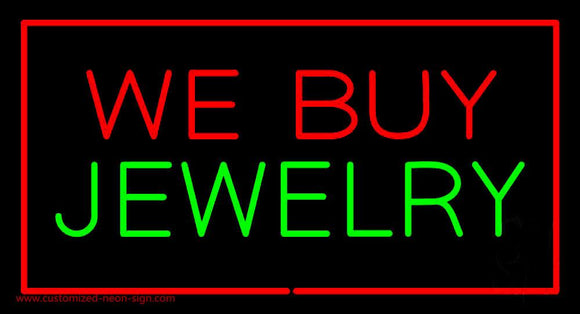 We Buy Jewelry Block Rectangle Red Handmade Art Neon Sign