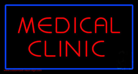 Medical Clinic Rectangle Blue Handmade Art Neon Sign