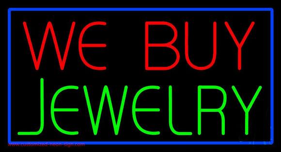 We Buy Jewelry Rectangle Blue Handmade Art Neon Sign