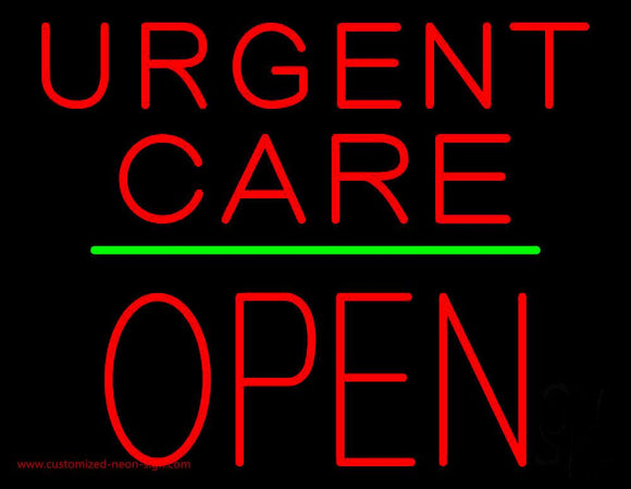 Urgent Care Block Open Green Line Handmade Art Neon Sign
