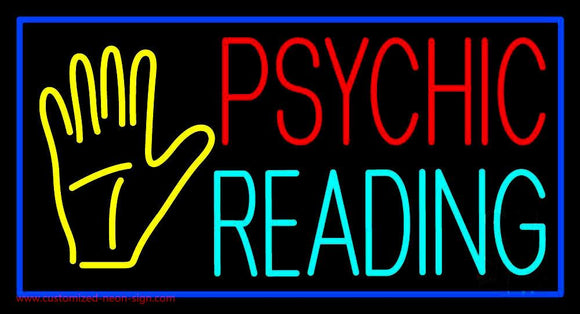 Psychic Reading Block Palm Blue Border Handmade Art Neon Sign