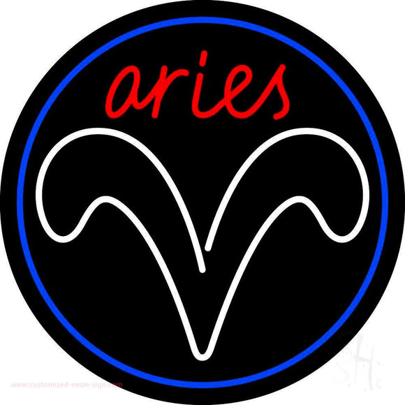 Red Aries White Aries Logo With Blue Circle Handmade Art Neon Sign