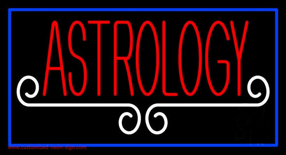 Red Astrology White Line Blue Border Handmade Art Neon Sign