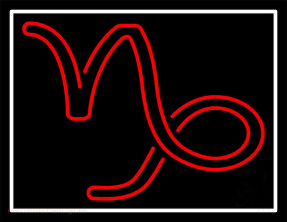Red Capricorn Logo White Border Handmade Art Neon Sign