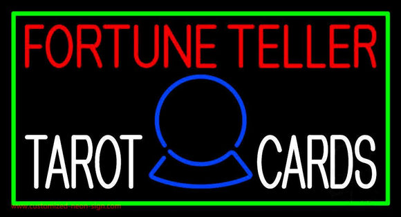 Red Fortune Teller White Tarot Cards With Green Border Handmade Art Neon Sign