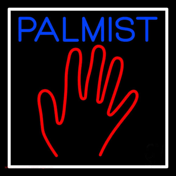 Blue Palmist Red Palm White Border Handmade Art Neon Sign