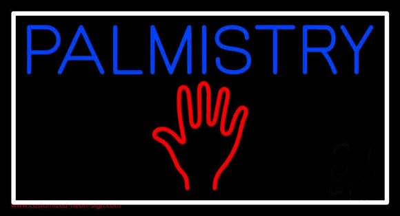 Blue Palmistry Red Palm White Border Handmade Art Neon Sign