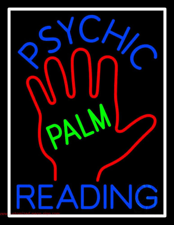 Blue Psychic Reading With Green Palm Handmade Art Neon Sign