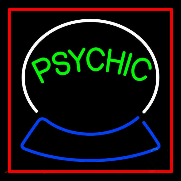 Green Psychic Logo Red Border Handmade Art Neon Sign