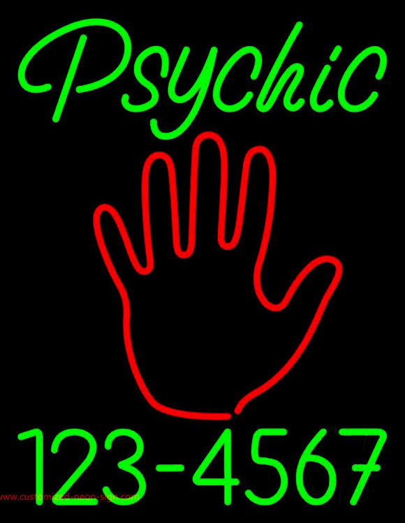 Green Psychic With Phone Number Handmade Art Neon Sign