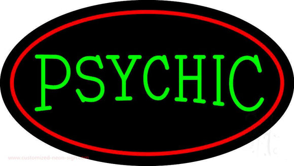 Green Psychic With Red Border Handmade Art Neon Sign
