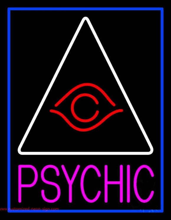 Pink Psychic With Blue Border Handmade Art Neon Sign
