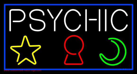 Psychic With Logo Blue Border Handmade Art Neon Sign