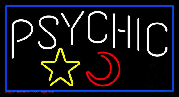 Psychic With Moon And Star Blue Border Handmade Art Neon Sign